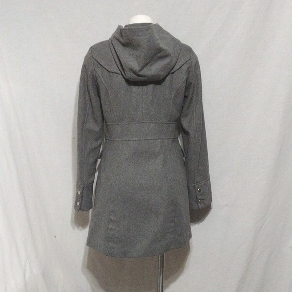 Steve Madden Wool Blend Zipped up Gray Trench Coat With Hoodie Small - Picture 8 of 10